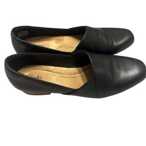 Clarks Women’s Juliet Palm Black Leather Slip-on Comfort Loafers Size 11M